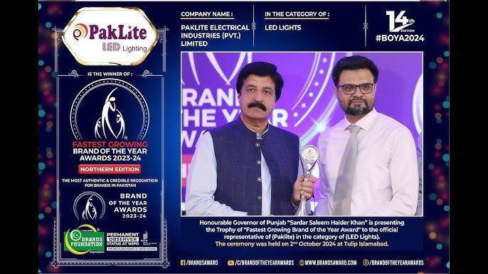Paklite CEO Khalid Iqbal Receiving Fastest Growing Brand of the Year Awards 2023-24 Award