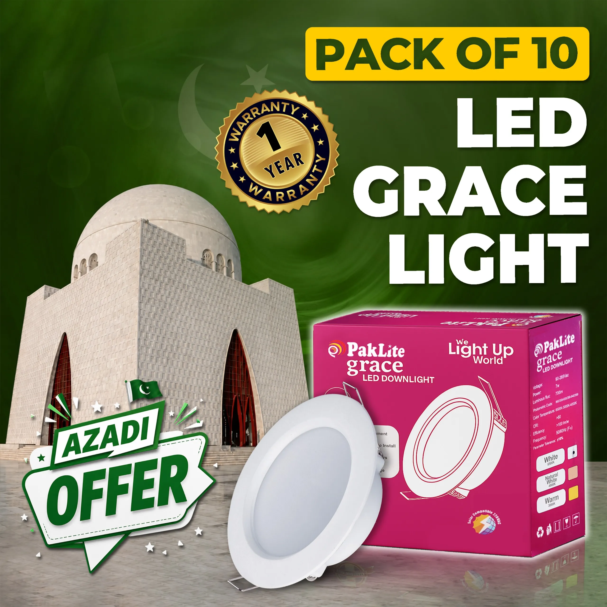 Pack of 10 LED Grace Lights 7W