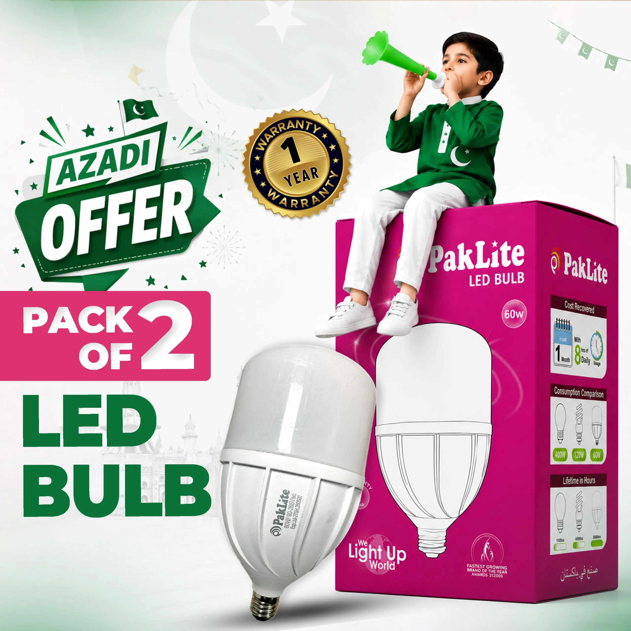 Pack of 2 LED Bulb 60w