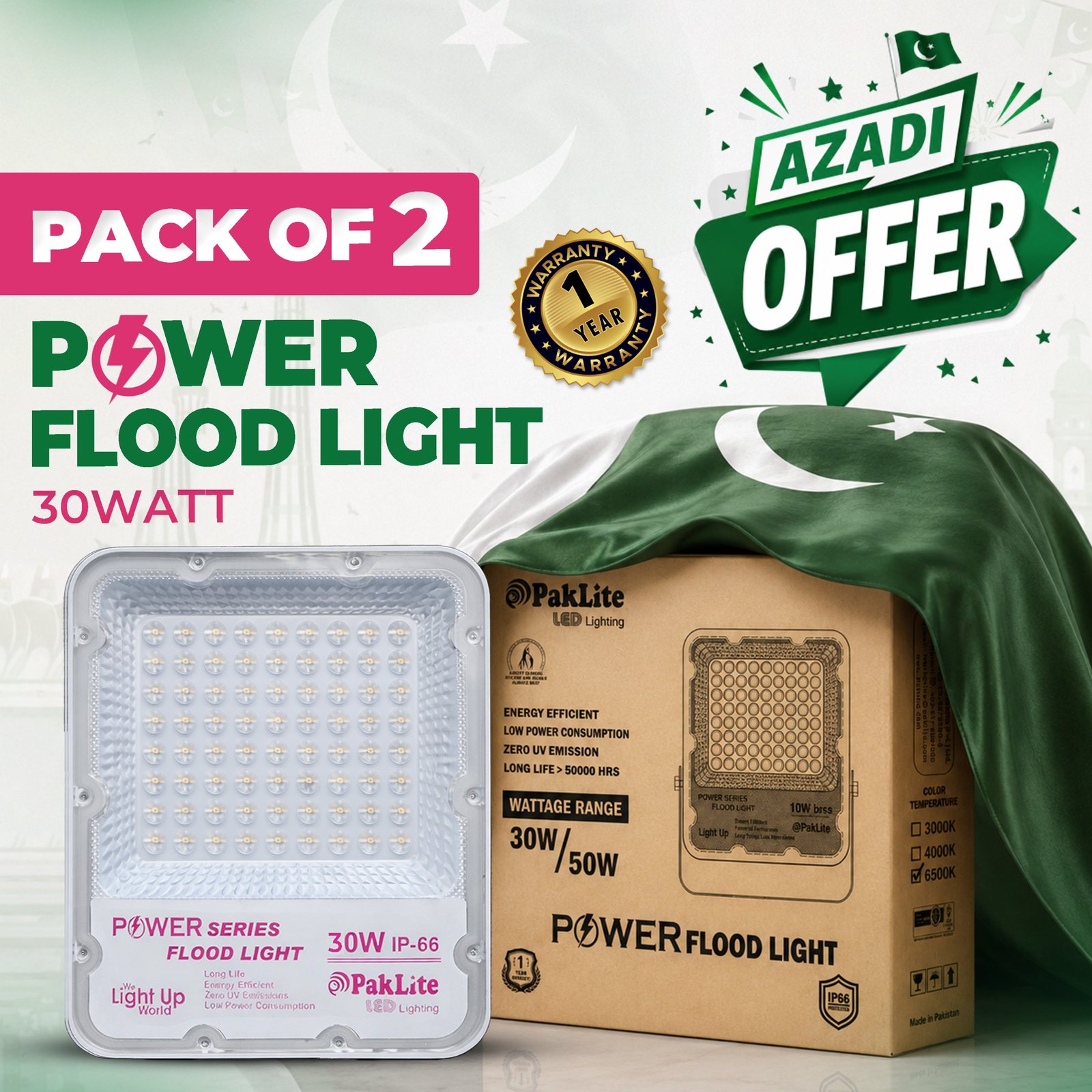 Pack of 2 Power Flood Light 30w