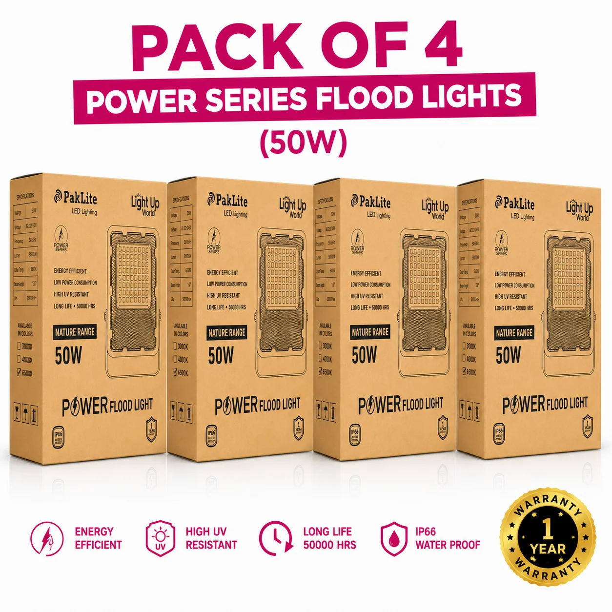 pack of 4 led power flood light 50w